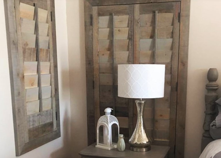 San Diego bedroom with recycled wood shutters.